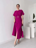 Women’s Elegant Maxi Dress – Spring Summer Pure Color Long Gown with Waist Sash – Flowy Tummy Control Dress for Formal & Casual Occasions