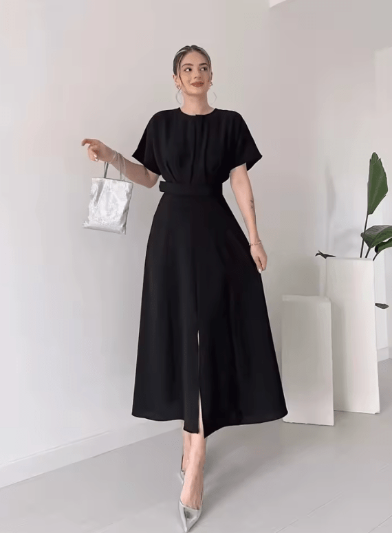 Women’s Elegant Maxi Dress – Spring Summer Pure Color Long Gown with Waist Sash – Flowy Tummy Control Dress for Formal & Casual Occasions
