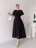 Women’s Elegant Maxi Dress – Spring Summer Pure Color Long Gown with Waist Sash – Flowy Tummy Control Dress for Formal & Casual Occasions
