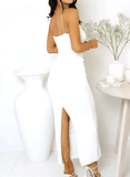 Women’s Sexy Sleeveless Bodycon Long Dress – Ruched Slim Fit Solid Summer Party Dress with Back Split – Clubwear Evening Vestido 2025