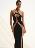 Women’s Sexy Mesh Patchwork Halter Dress – Sleeveless Lace-Up Backless Long Evening Gown – See-Through Party Clubwear 2025