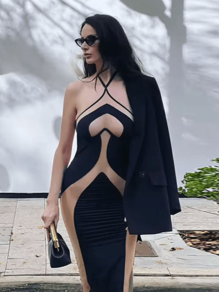 Women’s Sexy Mesh Patchwork Halter Dress – Sleeveless Lace-Up Backless Long Evening Gown – See-Through Party Clubwear 2025
