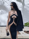 Women’s Sexy Mesh Patchwork Halter Dress – Sleeveless Lace-Up Backless Long Evening Gown – See-Through Party Clubwear 2025