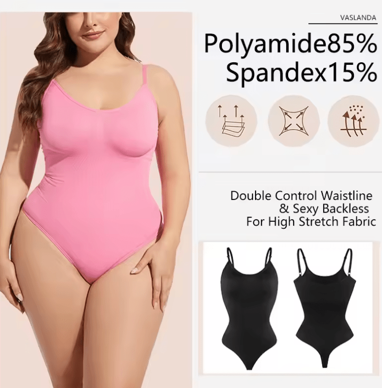 Women’s Shapewear Bodysuit – Full Body Slimming Thong Faja with Tummy Control & Waist Trainer – Sexy Invisible Underwear in Black or Pink