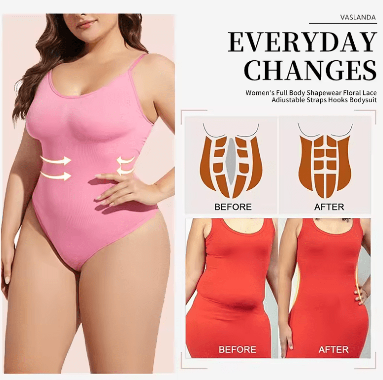 Women’s Shapewear Bodysuit – Full Body Slimming Thong Faja with Tummy Control & Waist Trainer – Sexy Invisible Underwear in Black or Pink