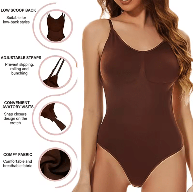 Women’s Backless Bodysuit – Seamless Thong Shapewear with Open Crotch & Low Back – Sexy Spandex Full Body Shaper Lingerie