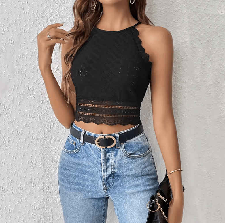 Mia Muse Women’s Eyelet Embroidery Tank Top – Sleeveless Round Neck Casual Blouse – Spring Summer 2025 Fashion Top