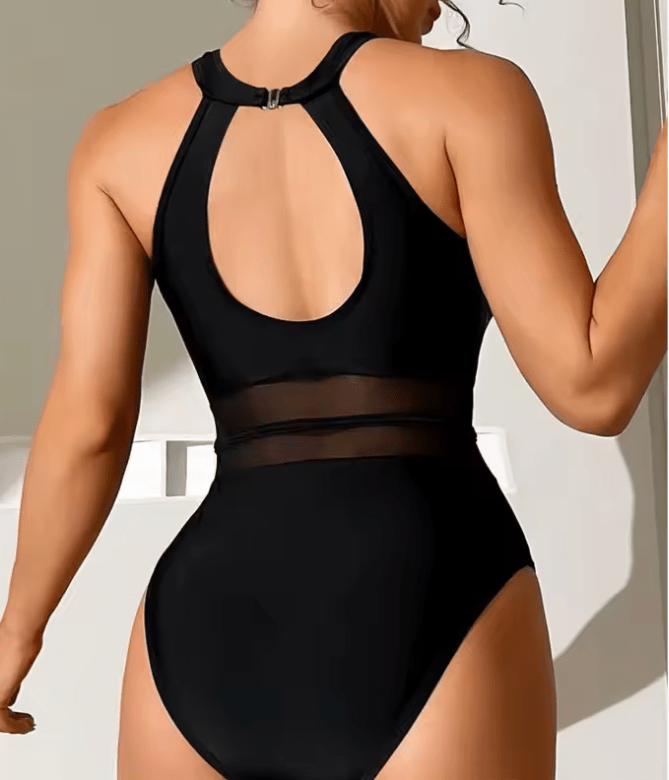 Women’s Sexy Net One Piece Swimsuit – Push-Up Mesh Swimwear Bodysuit – 2025 Closed Bathing Suit for Beach & Pool
