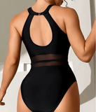 Women’s Sexy Net One Piece Swimsuit – Push-Up Mesh Swimwear Bodysuit – 2025 Closed Bathing Suit for Beach & Pool
