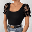 Mia Muse Women’s Puff Sleeve T-Shirt – Square Neck Gauze Top for Spring Summer – Casual Daily Fashion Tee