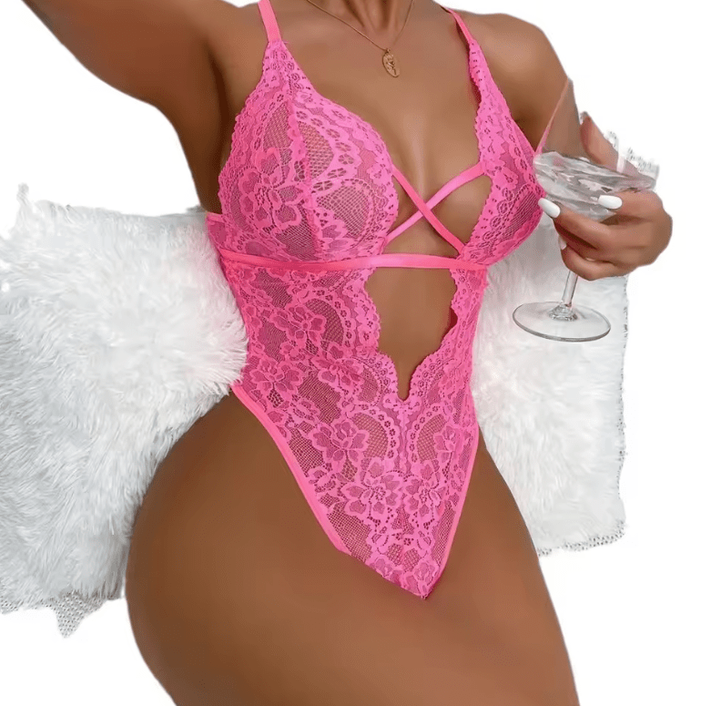 Sexy Lace Deep V-Neck One-Piece Suit for Women – Adjustable Hanging Neck Backless Cross Design – Hot New Style Special Use Clothing