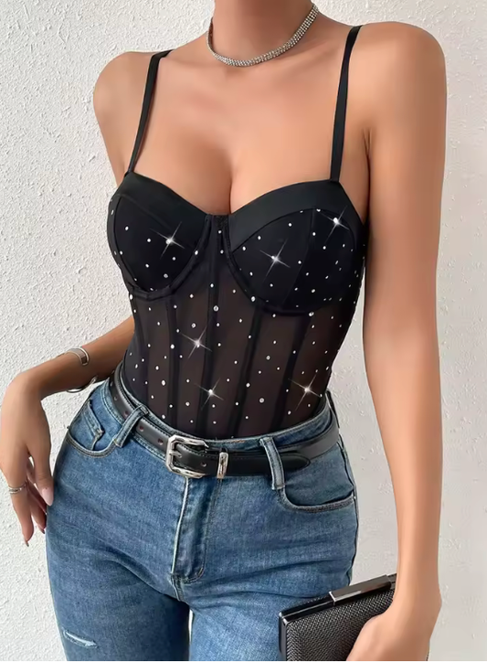 Women’s Glitter Sequin Suspender Jumpsuit – Slim Fit Fishbone Bodice – Sexy High-End Summer Party Romper Outfit