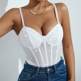 Women’s Glitter Sequin Suspender Jumpsuit – Slim Fit Fishbone Bodice – Sexy High-End Summer Party Romper Outfit