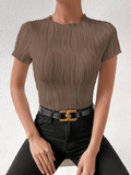 Women’s Casual Rib-Knit Short Sleeve Tee – Solid Color Round Neck Y2K Streetwear T-Shirt for Summer Spring
