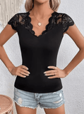 Sexy Spicy Lace Patchwork Short Sleeve Top – Women’s Slim Fit Mesh Base Shirt – Clubwear & Street Style Blouse