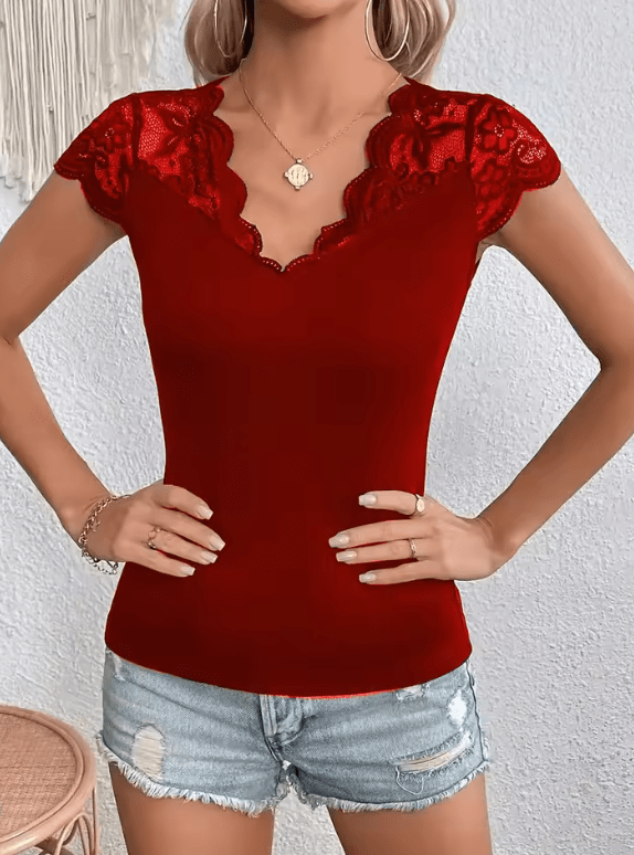 Sexy Spicy Lace Patchwork Short Sleeve Top – Women’s Slim Fit Mesh Base Shirt – Clubwear & Street Style Blouse