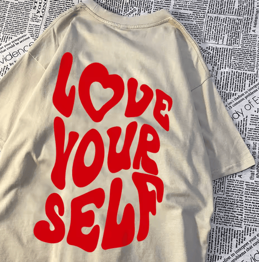 Women’s “Love Yourself” Letter Print T-Shirt – Vintage Harajuku Cotton Tee – Casual O-Neck Short Sleeve Top