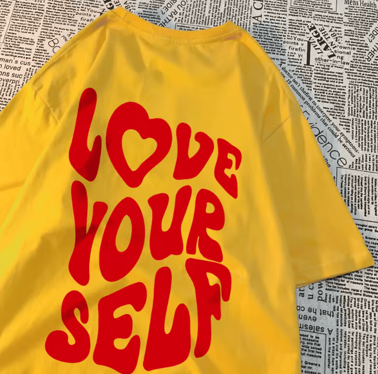 Women’s “Love Yourself” Letter Print T-Shirt – Vintage Harajuku Cotton Tee – Casual O-Neck Short Sleeve Top