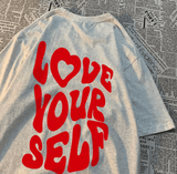 Women’s “Love Yourself” Letter Print T-Shirt – Vintage Harajuku Cotton Tee – Casual O-Neck Short Sleeve Top