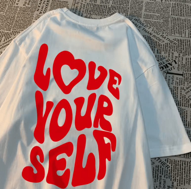 Women’s “Love Yourself” Letter Print T-Shirt – Vintage Harajuku Cotton Tee – Casual O-Neck Short Sleeve Top