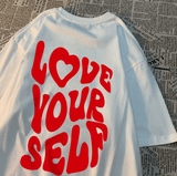 Women’s “Love Yourself” Letter Print T-Shirt – Vintage Harajuku Cotton Tee – Casual O-Neck Short Sleeve Top
