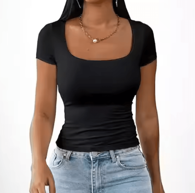 2025 Slim Fit U-Neck T-Shirt for Men & Women – Casual Solid Color Short Sleeve Tee – Fashionable Versatile Summer Top