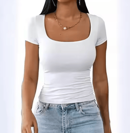 2025 Slim Fit U-Neck T-Shirt for Men & Women – Casual Solid Color Short Sleeve Tee – Fashionable Versatile Summer Top