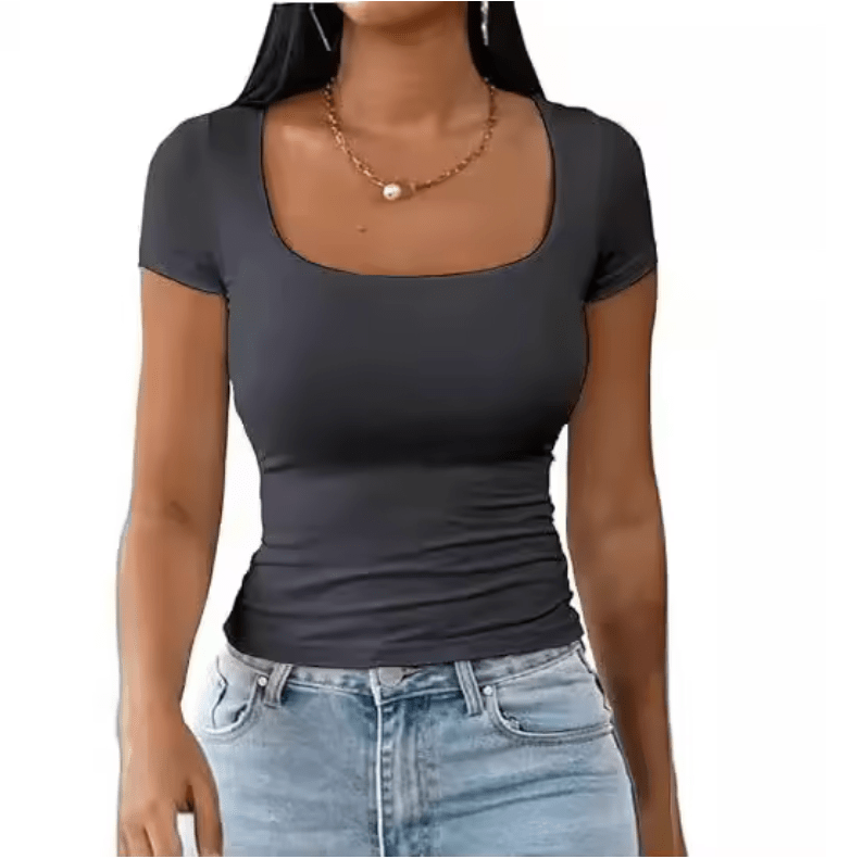 2025 Slim Fit U-Neck T-Shirt for Men & Women – Casual Solid Color Short Sleeve Tee – Fashionable Versatile Summer Top