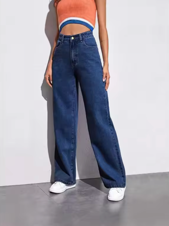 High Waist Wide Leg Denim Jeans for Women – Slim Straight Drapey American Style Versatile Casual Pants