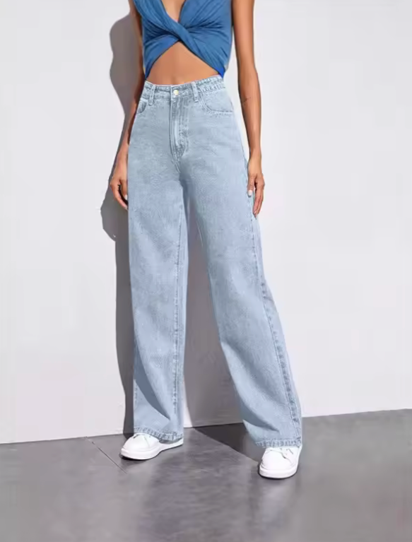 High Waist Wide Leg Denim Jeans for Women – Slim Straight Drapey American Style Versatile Casual Pants