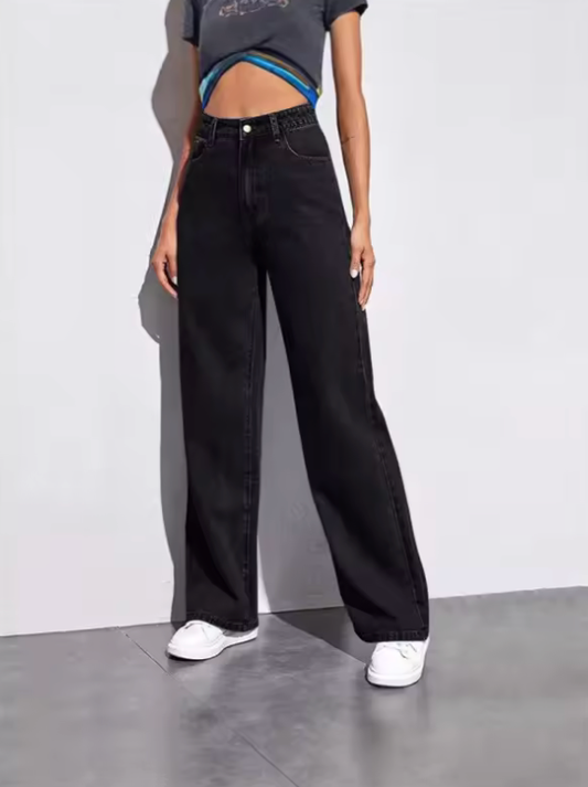 High Waist Wide Leg Denim Jeans for Women – Slim Straight Drapey American Style Versatile Casual Pants