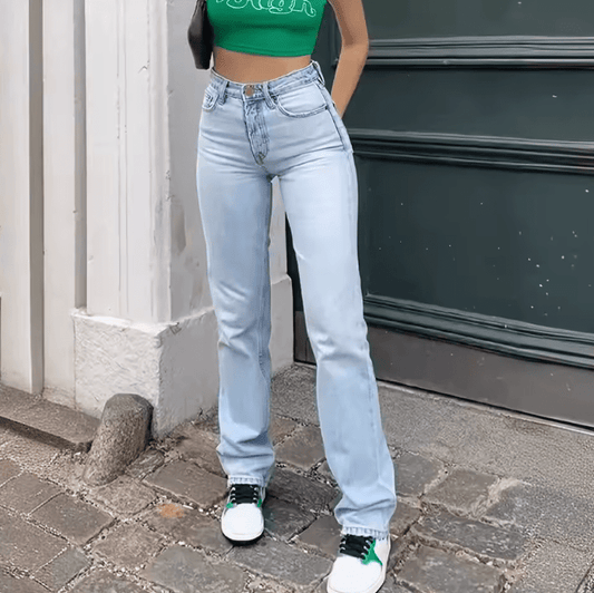 Women’s Light Wash Mid-Waist Straight Leg Jeans – Casual All-Match Denim Pants for Everyday Wear