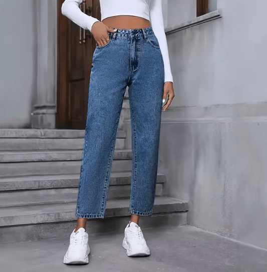 2025 Women’s High-Waisted Straight-Leg Denim Jeans – Cross-Border Fashion Classic – Casual Slim Fit Trousers for Daily Wear