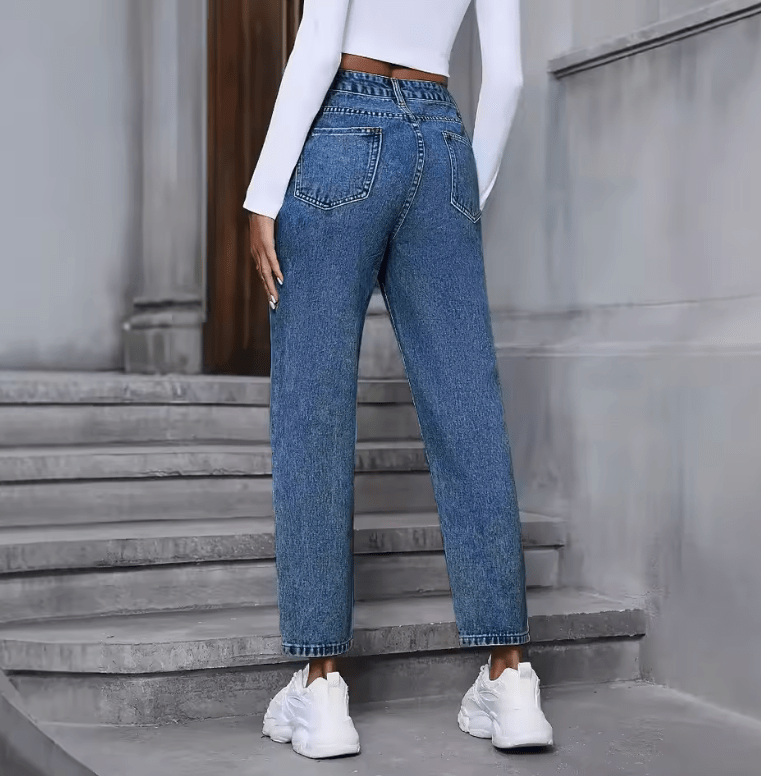2025 Women’s High-Waisted Straight-Leg Denim Jeans – Cross-Border Fashion Classic – Casual Slim Fit Trousers for Daily Wear