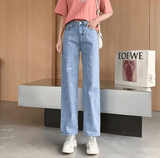 Women’s Wide-Leg High-Waisted Jeans – Heart Embroidery Baggy Streetwear Denim Pants – Retro Slim Fit Trousers for Students & Everyday Style