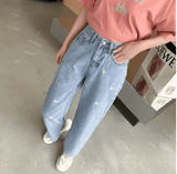 Women’s Wide-Leg High-Waisted Jeans – Heart Embroidery Baggy Streetwear Denim Pants – Retro Slim Fit Trousers for Students & Everyday Style