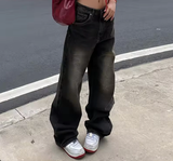 Women’s Low Waist Baggy Jeans – Y2K Goth Punk Style Wide Leg Denim Pants – Kpop Casual Streetwear Trousers
