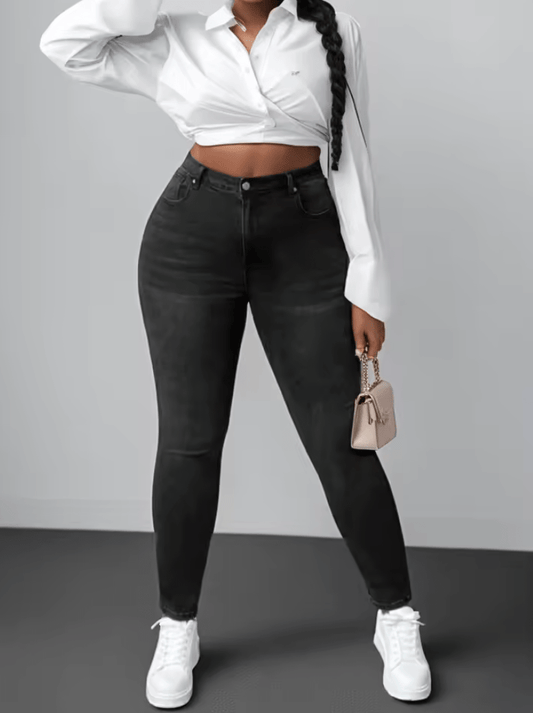2025 Women’s Plus Size Skinny Jeans – High Waist Slimming & Hip-Lifting Stretch Denim – New Autumn Fashion