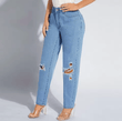 Plus Size Women’s Distressed Denim Jeans – Casual Torn Long Pants with Regular Thickness – Comfortable Everyday Fit