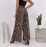2025 Women’s Leopard Print Bell Bottoms – Elastic Waist Loose-Fit Casual Pants – Cross-Border Fashion for Spring & Autumn