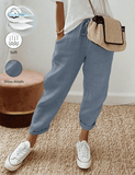 Women’s Casual Straight Pants – Solid Color Drawstring Trousers with Elastic Waist & Pockets – Comfy Lounge Fashion