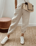 Women’s Casual Straight Pants – Solid Color Drawstring Trousers with Elastic Waist & Pockets – Comfy Lounge Fashion