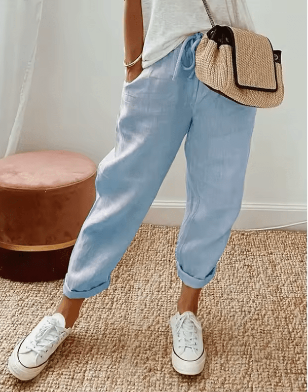 Women’s Casual Straight Pants – Solid Color Drawstring Trousers with Elastic Waist & Pockets – Comfy Lounge Fashion