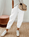 Women’s Casual Straight Pants – Solid Color Drawstring Trousers with Elastic Waist & Pockets – Comfy Lounge Fashion
