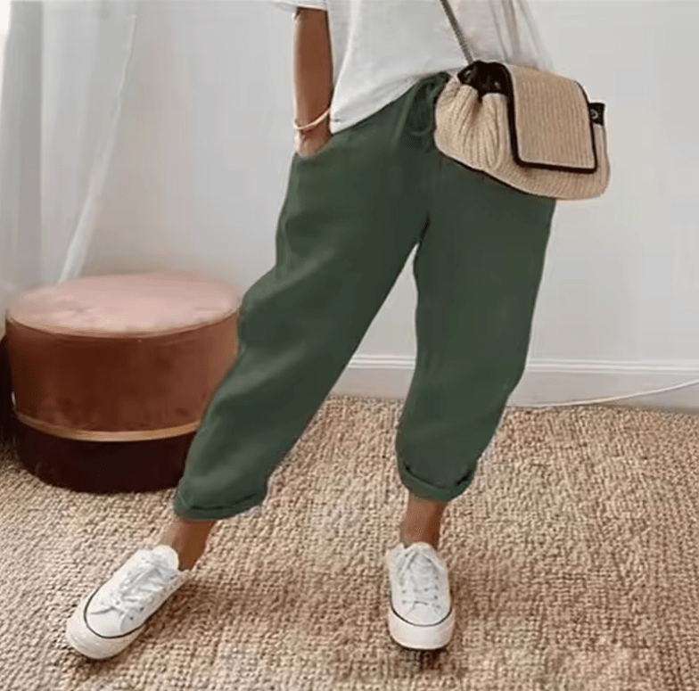 Women’s Casual Straight Pants – Solid Color Drawstring Trousers with Elastic Waist & Pockets – Comfy Lounge Fashion