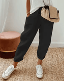 Women’s Casual Straight Pants – Solid Color Drawstring Trousers with Elastic Waist & Pockets – Comfy Lounge Fashion