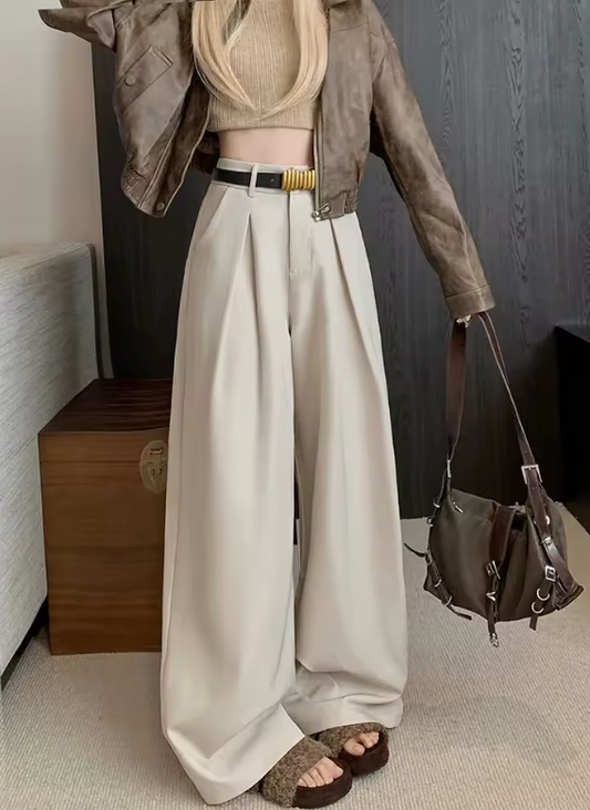 Women’s High Waist Loose Straight-Leg Suit Pants – Slimming Casual Trousers for Autumn – Elegant Long Office Pants