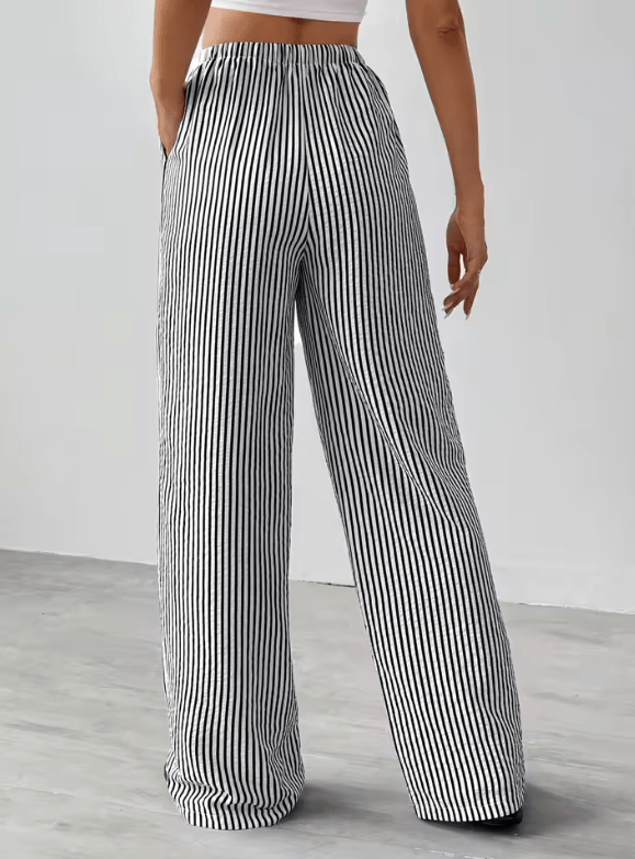 Women’s Striped Wide Leg Pants – High Waist Summer Trousers – Elegant Casual Fit, Lightweight & Flowy – European Street Style Everyday Fashion