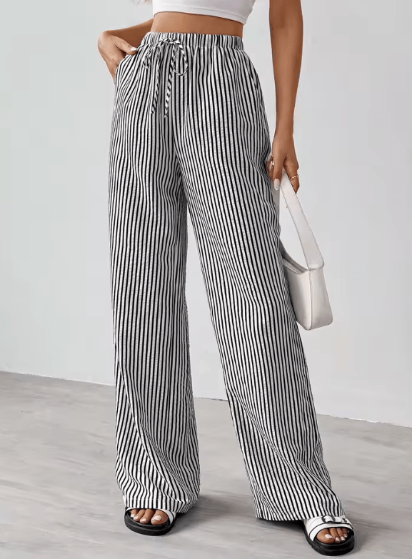 Women’s Striped Wide Leg Pants – High Waist Summer Trousers – Elegant Casual Fit, Lightweight & Flowy – European Street Style Everyday Fashion