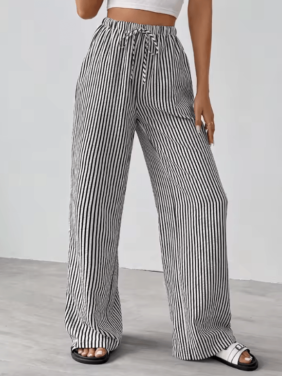Women’s Striped Wide Leg Pants – High Waist Summer Trousers – Elegant Casual Fit, Lightweight & Flowy – European Street Style Everyday Fashion
